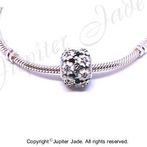 925 Sterling Silver CZ Enamel Flower Filigree Bracelet Charm - Pandora Style